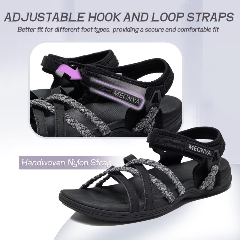 MEGNYA Comfortable Hiking Sandals, Lightweight Rubber Outsole Walking Slides for Camping, Summer Sports Sandals with Adjustable Hook Loop Straps Size 8 - Image 4